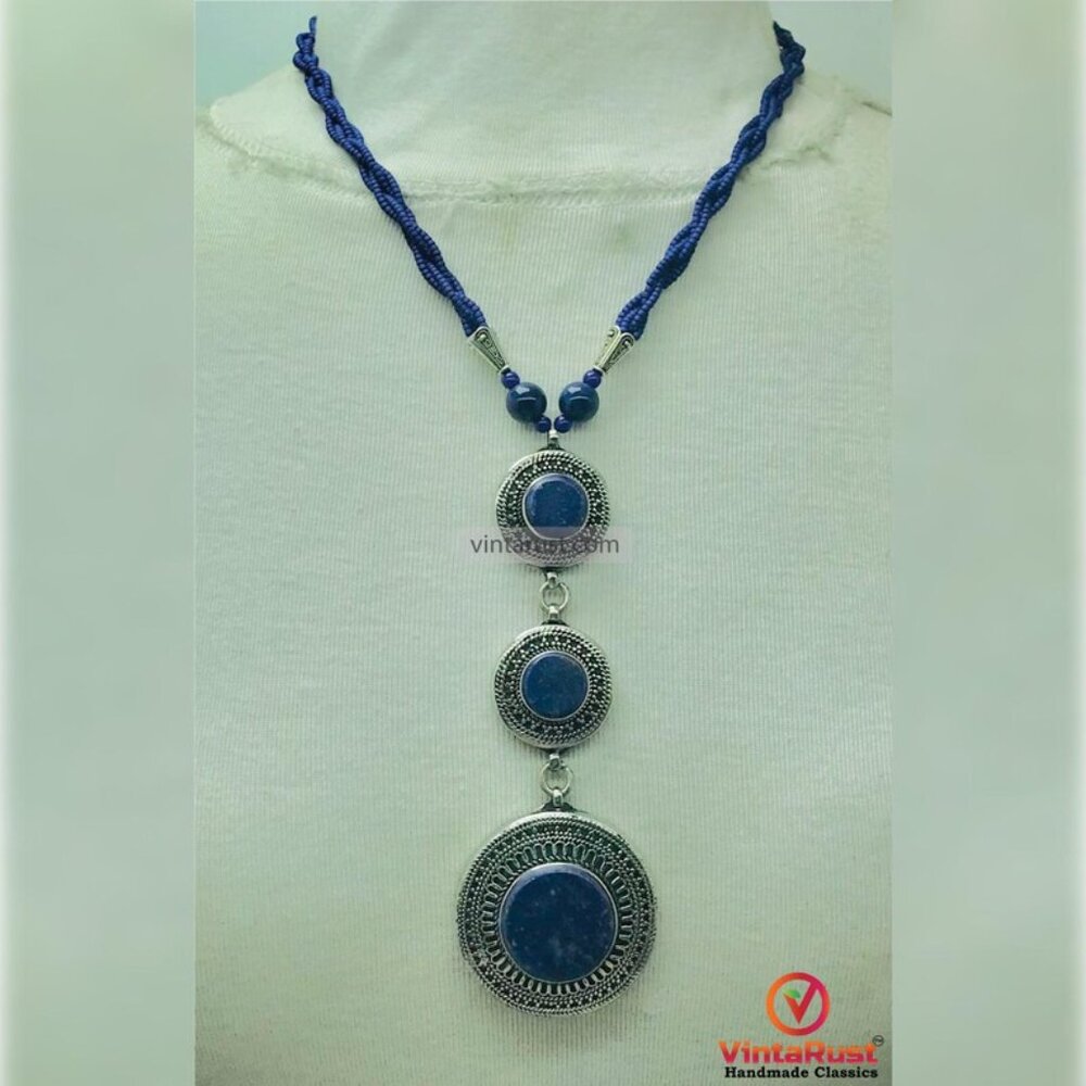 Handmade Lapis Lazuli Pendant Necklace: Silver Detail Gemstone Jewelry